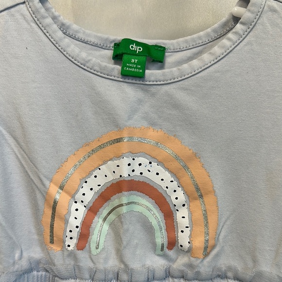 Dip Light Blue Dress with Tule Skirt, Flutter Sleeve and Rainbow Accent - Picture 2 of 3